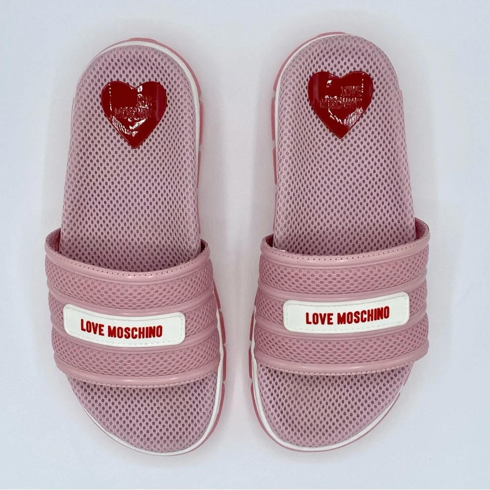 Love Moschino Rete Rosa Brand Logo Slide Sandal Size 38 / US 8